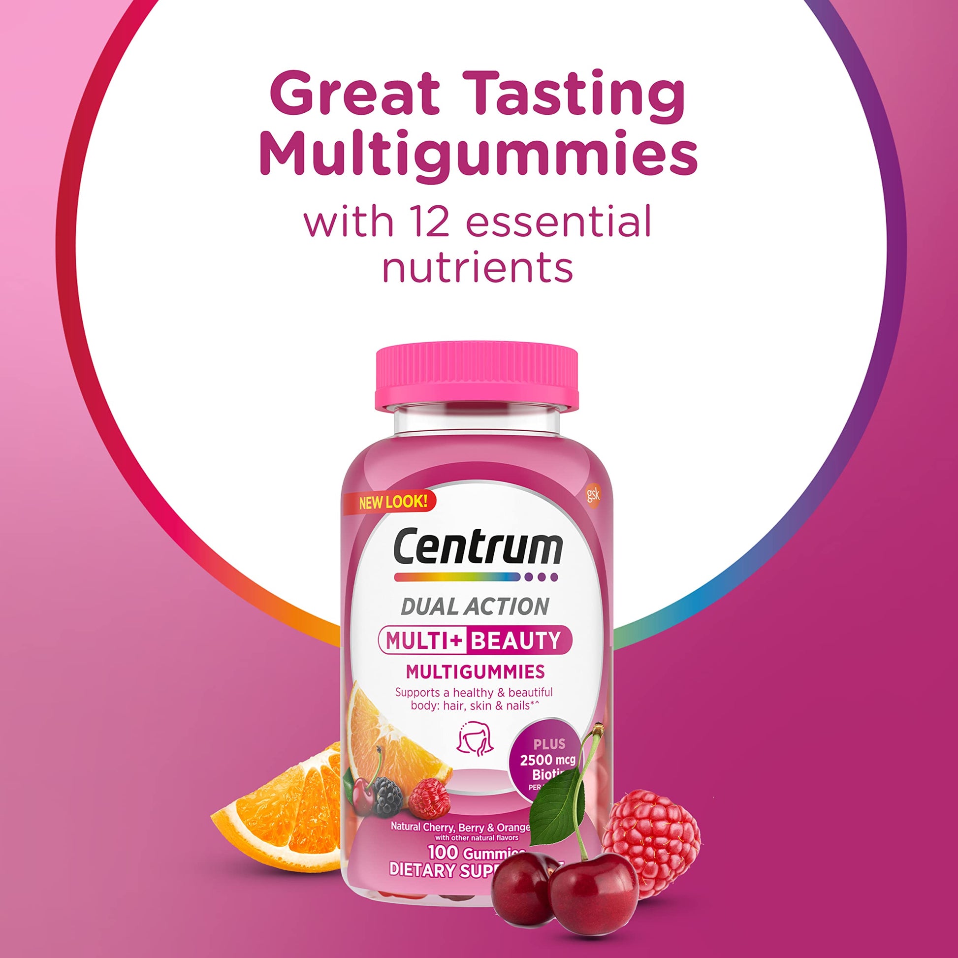 Etiqueta de multivitamínico Centrum con biotina.