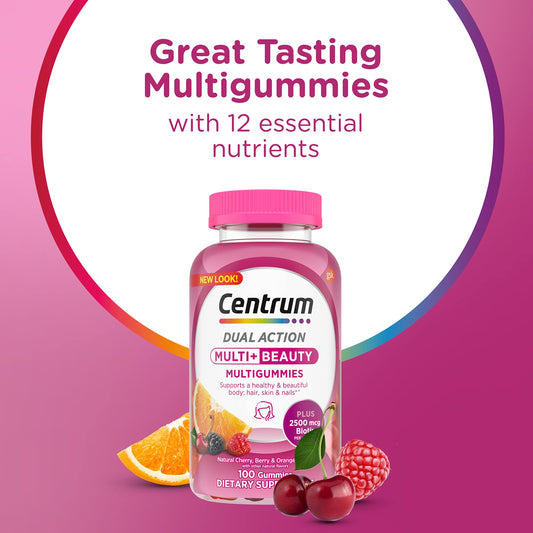 Etiqueta de multivitamínico Centrum con biotina.