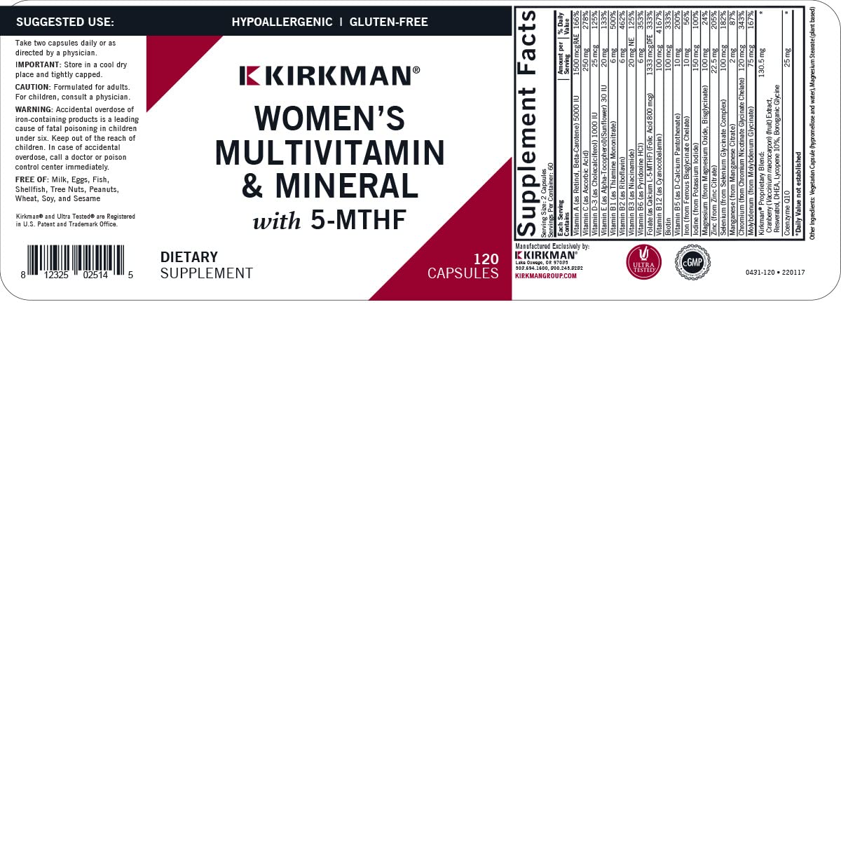Etiqueta completa del multivitamínico y mineral para mujeres.