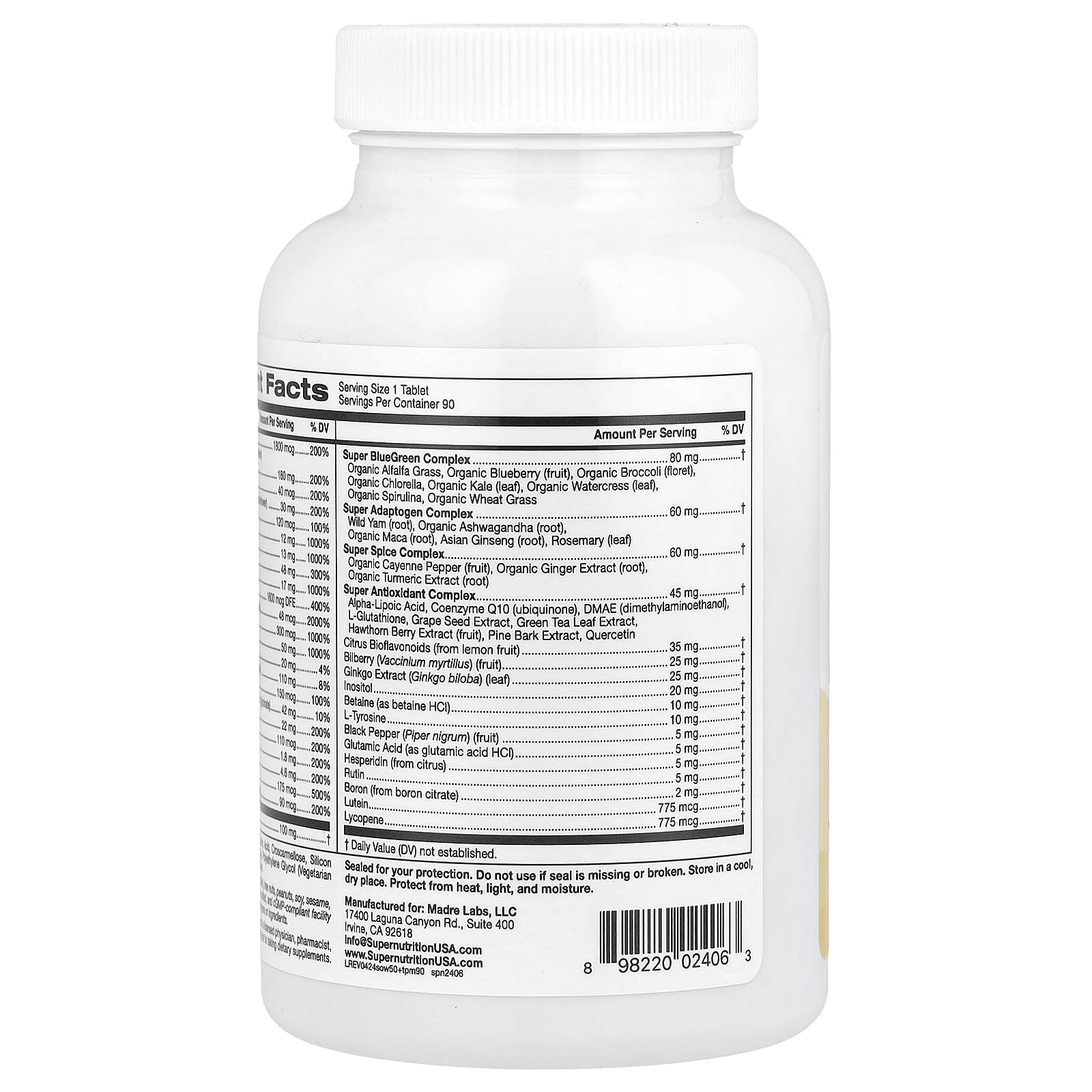 Etiqueta del multivitamínico para mujeres 50+ Super Nutrition