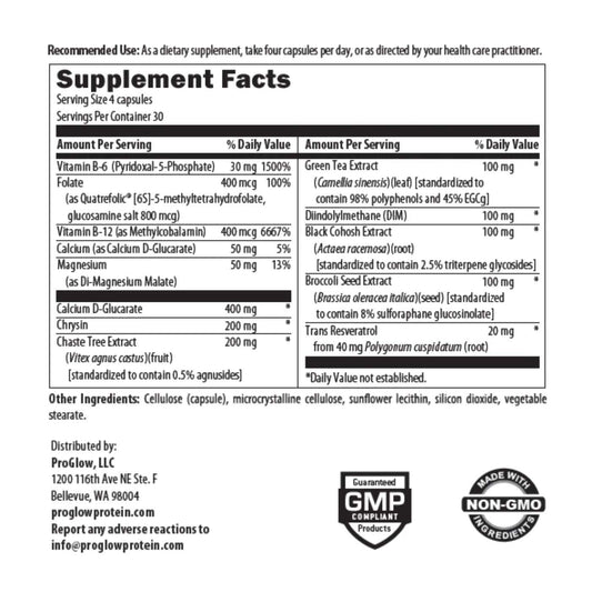 Etiqueta del multivitamínico ProGlow para mujeres