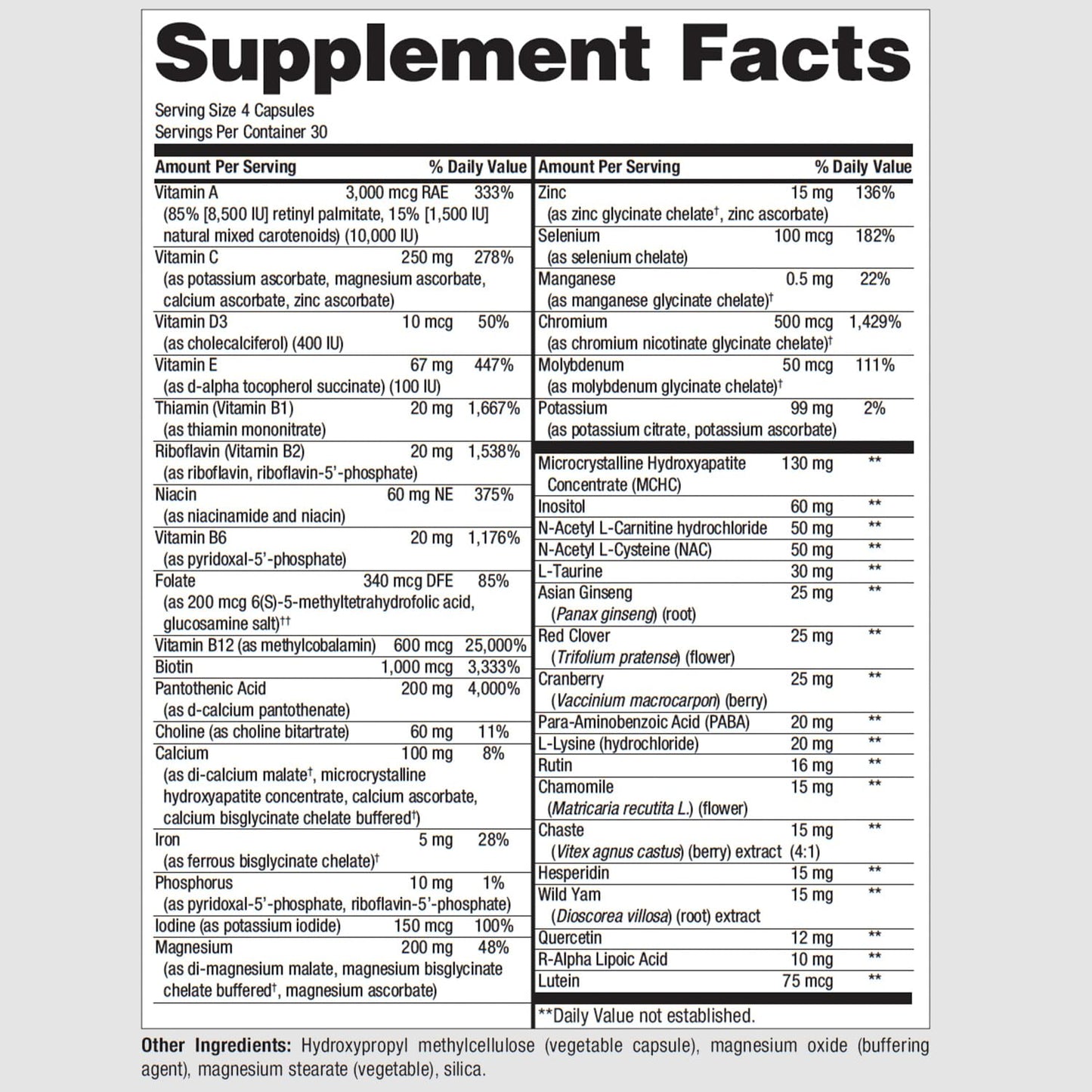 etiqueta de multivitamínico PureFormulas