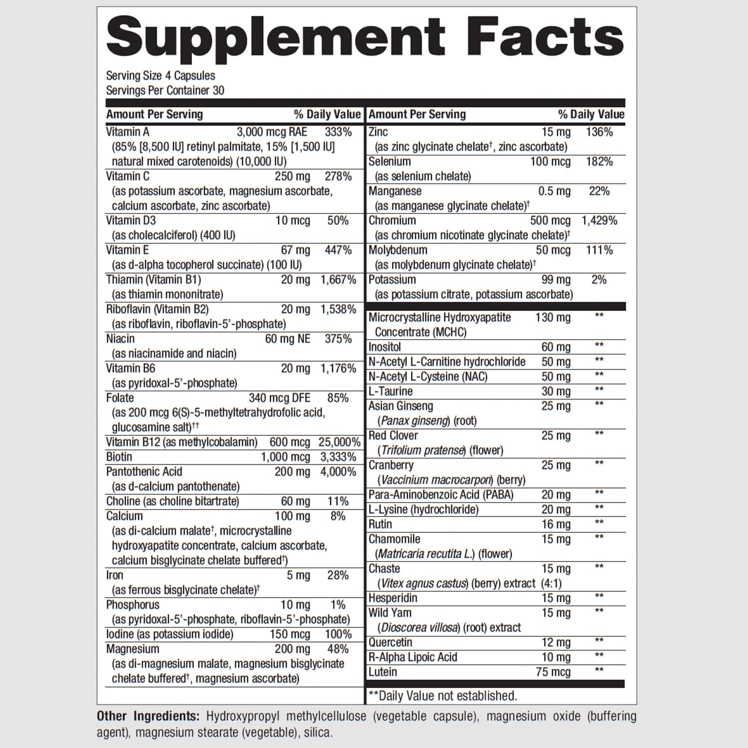 etiqueta de multivitamínico PureFormulas