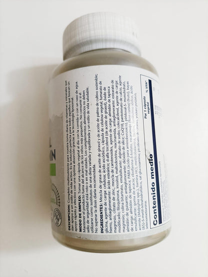 Etiqueta trasera multivitamínico SOLARAY detalle vitaminas y minerales