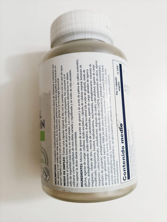 Etiqueta trasera multivitamínico SOLARAY detalle vitaminas y minerales