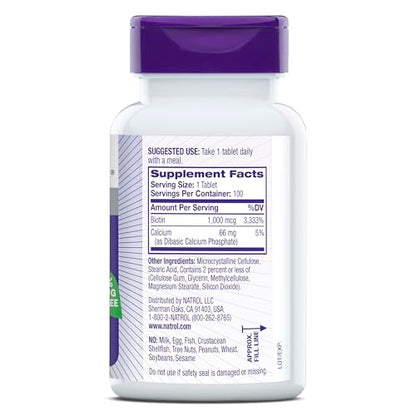Etiqueta Natrol Biotina suplemento para uñas piel y cabello
