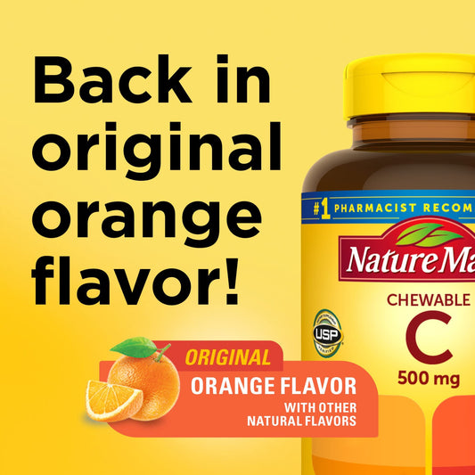 Etiqueta frontal del suplemento Nature Made Vitamina C masticable.
