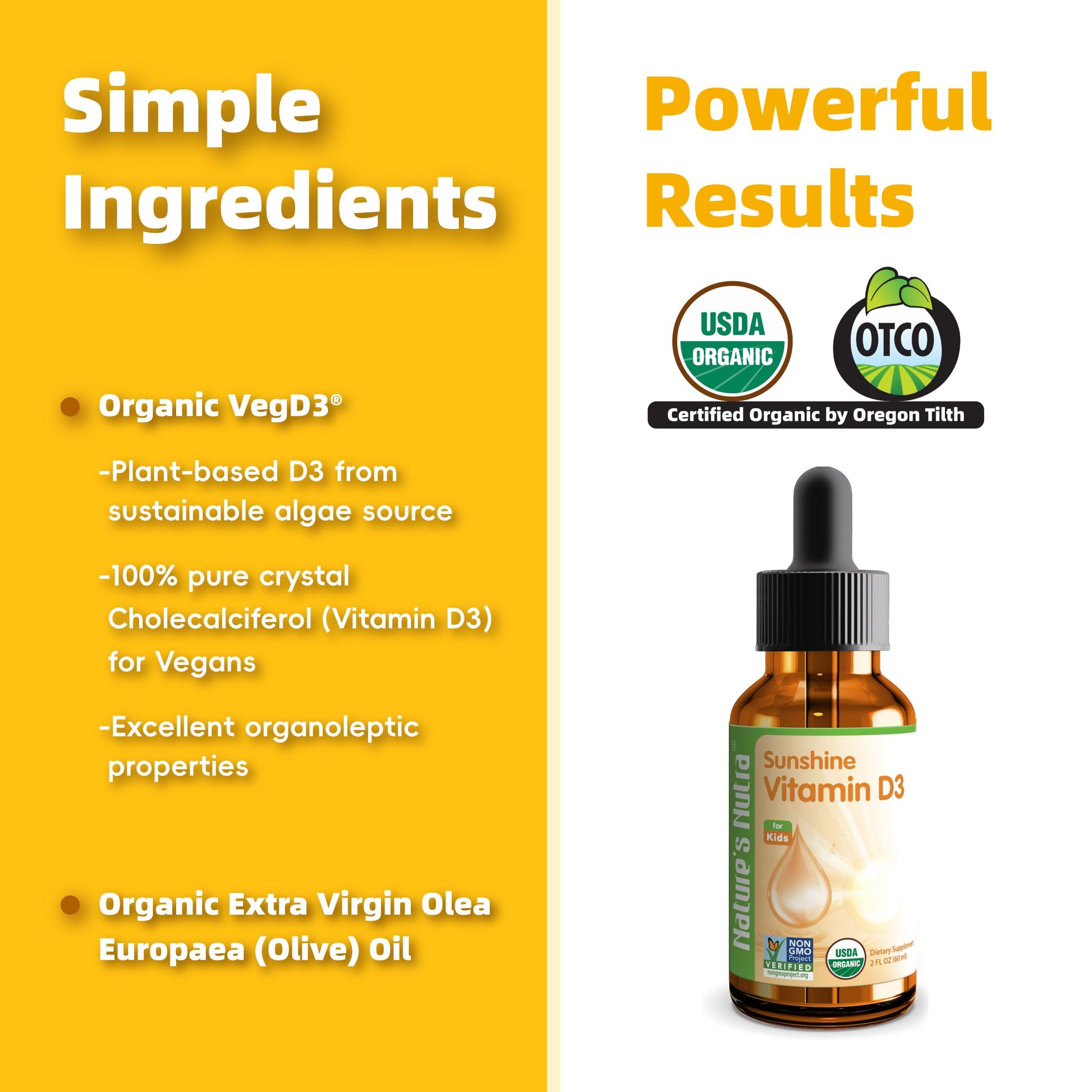 Etiqueta Nature's Nutra Sunshine gotas vitamina D3 400 UI bebé