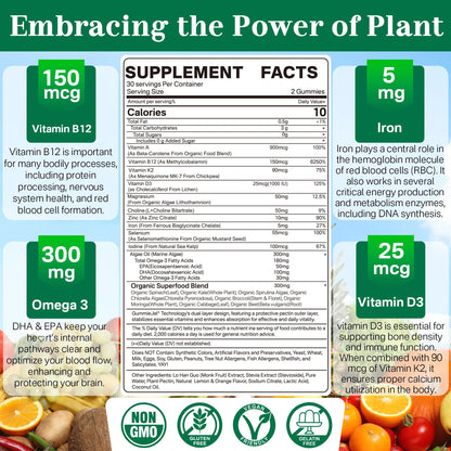 Etiqueta Neviss multivitaminas veganas con hierro y vitamina B12