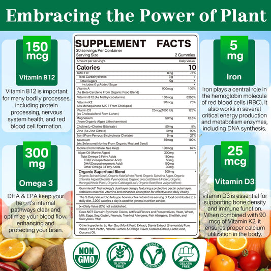 Etiqueta Neviss multivitaminas veganas con hierro y vitamina B12