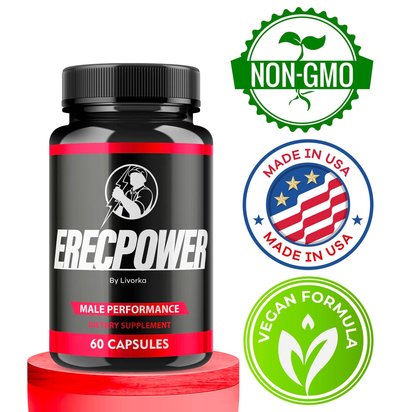 Etiqueta No-GMO y Fabricado en USA con Erecpower