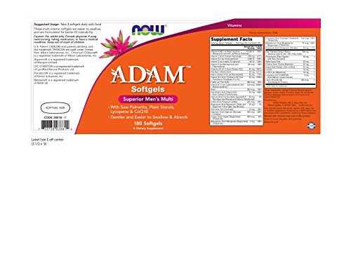 Etiqueta de NOW Foods ADAM multivitamina, características destacadas