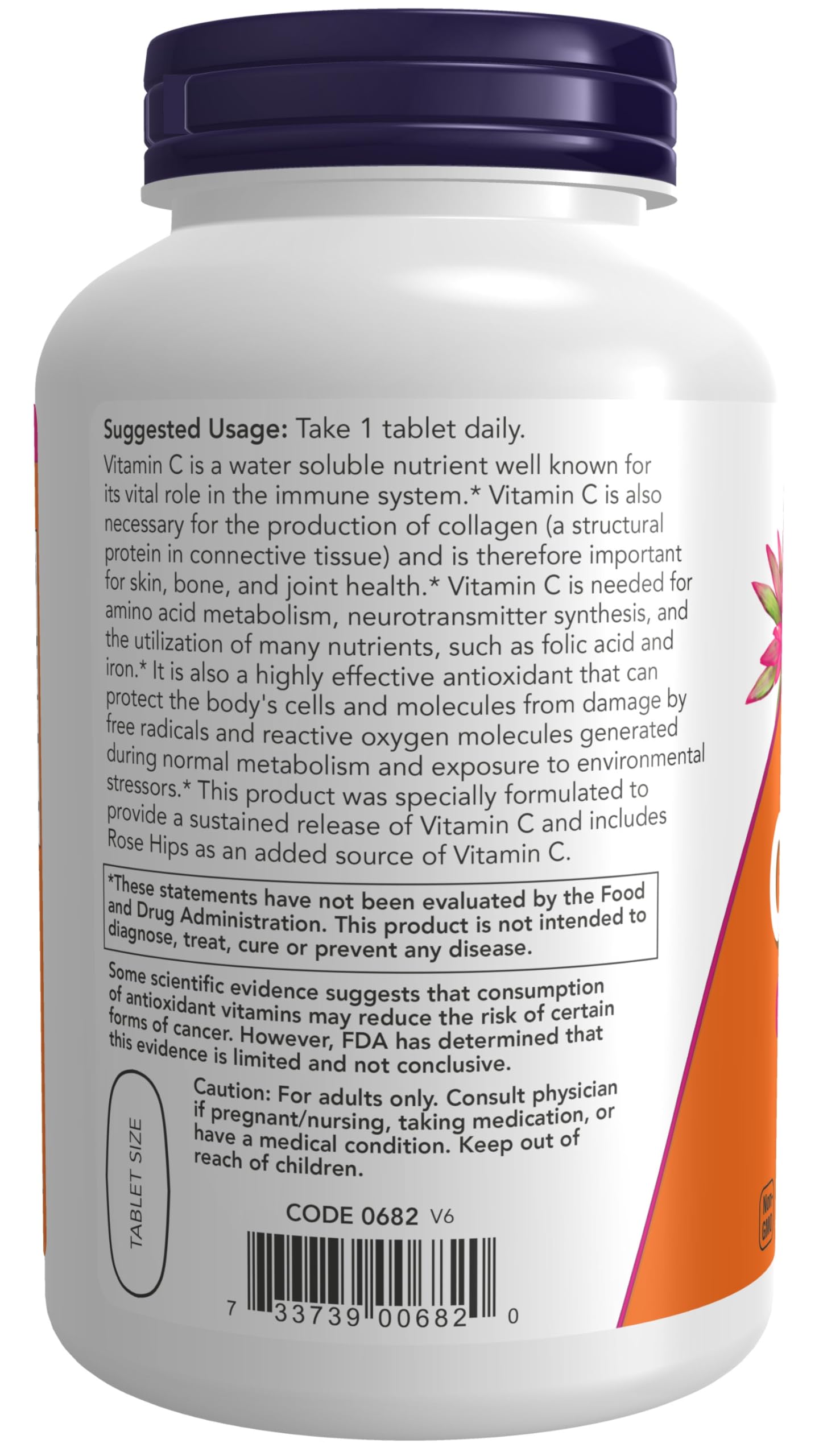 Etiqueta Now Foods Vitamina C-1000 escaramujo 250 tabletas