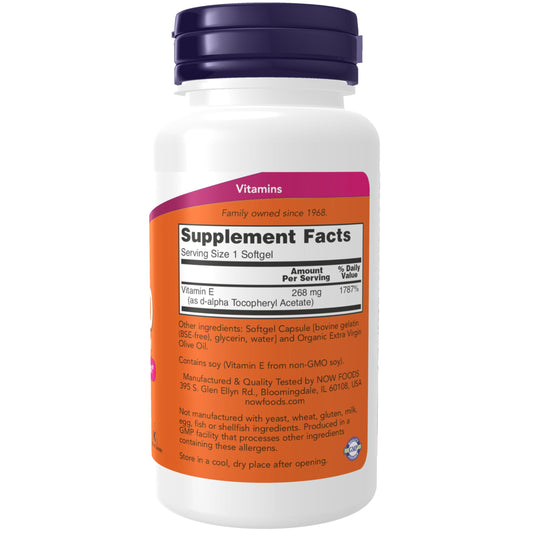 Etiqueta NOW Vitamina E 400 UI 100 cápsulas blandas