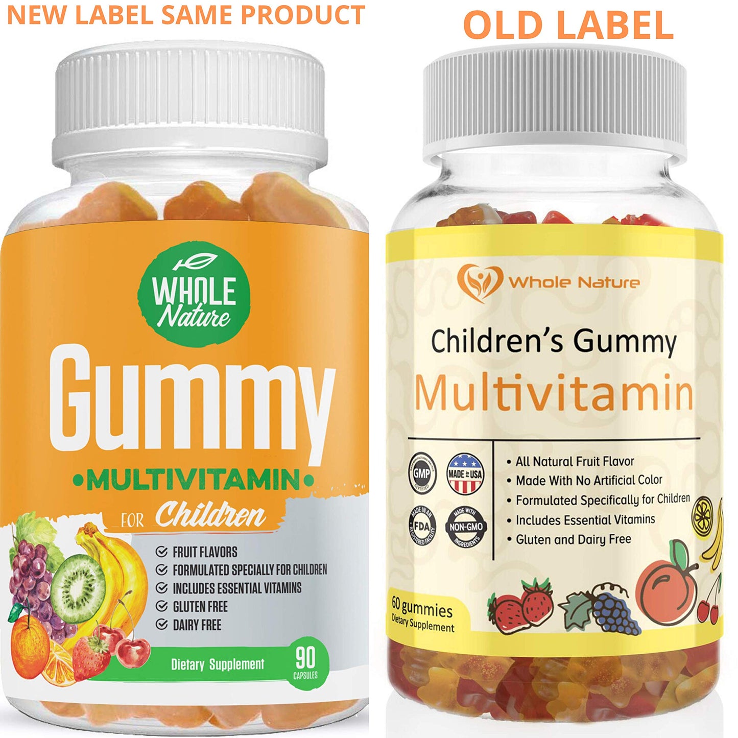 etiqueta nueva y vieja gomitas multivitaminas niños