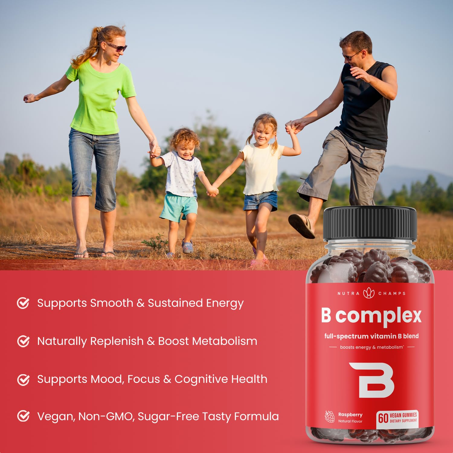 Etiqueta NutraChamps Biotina y Complejo B vitaminas en gomitas