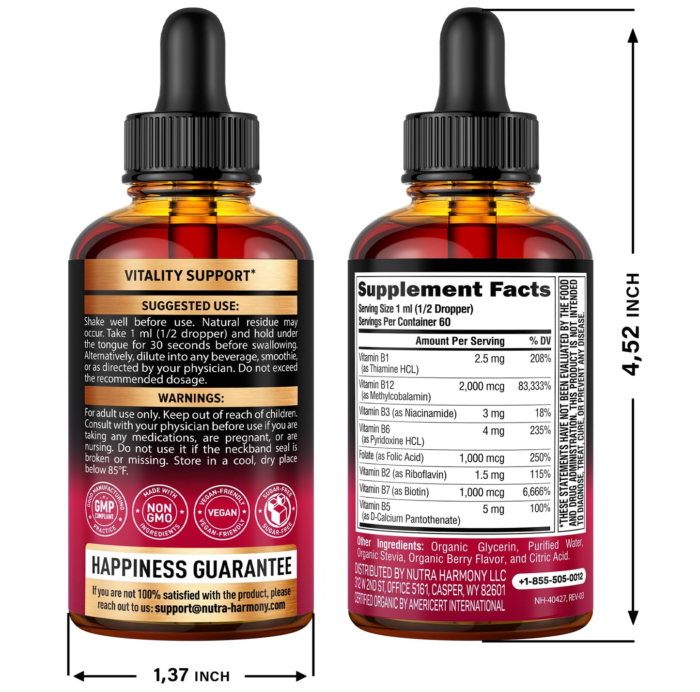 Etiqueta Nutraharmony gotas orgánicas vitamina B y B12