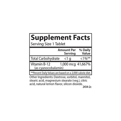 Etiqueta nutricional Carlson vitamina B12 masticable