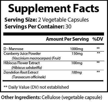 Etiqueta de información nutricional del suplemento D-Mannose