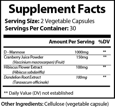 Etiqueta de información nutricional del suplemento D-Mannose