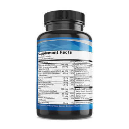 Etiqueta de información nutricional de Pure By Nature Multivitamina para hombres