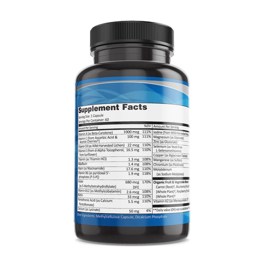 Etiqueta de información nutricional de Pure By Nature Multivitamina para hombres