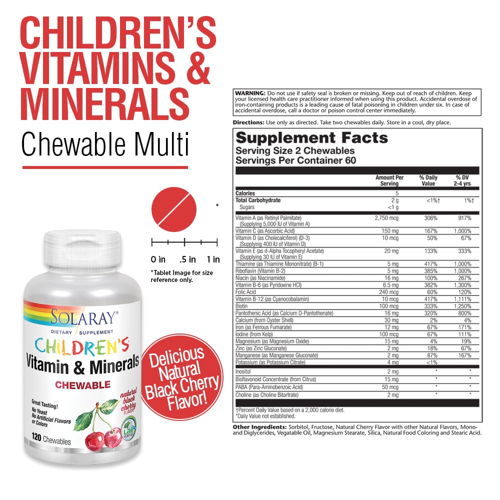 información nutricional multivitamínico solaray para niños