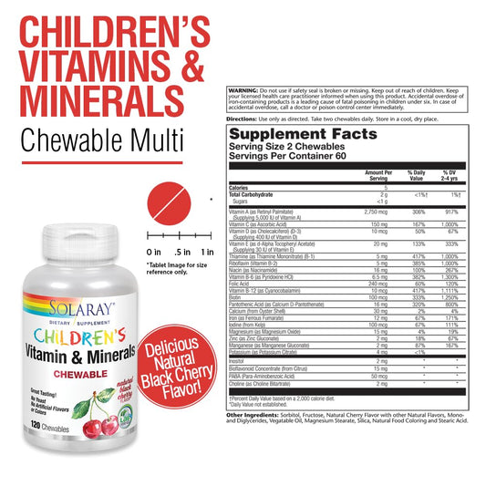 información nutricional multivitamínico solaray para niños