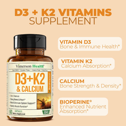 Etiqueta nutricional y porcentaje diaria Vimerson Health D3 K2