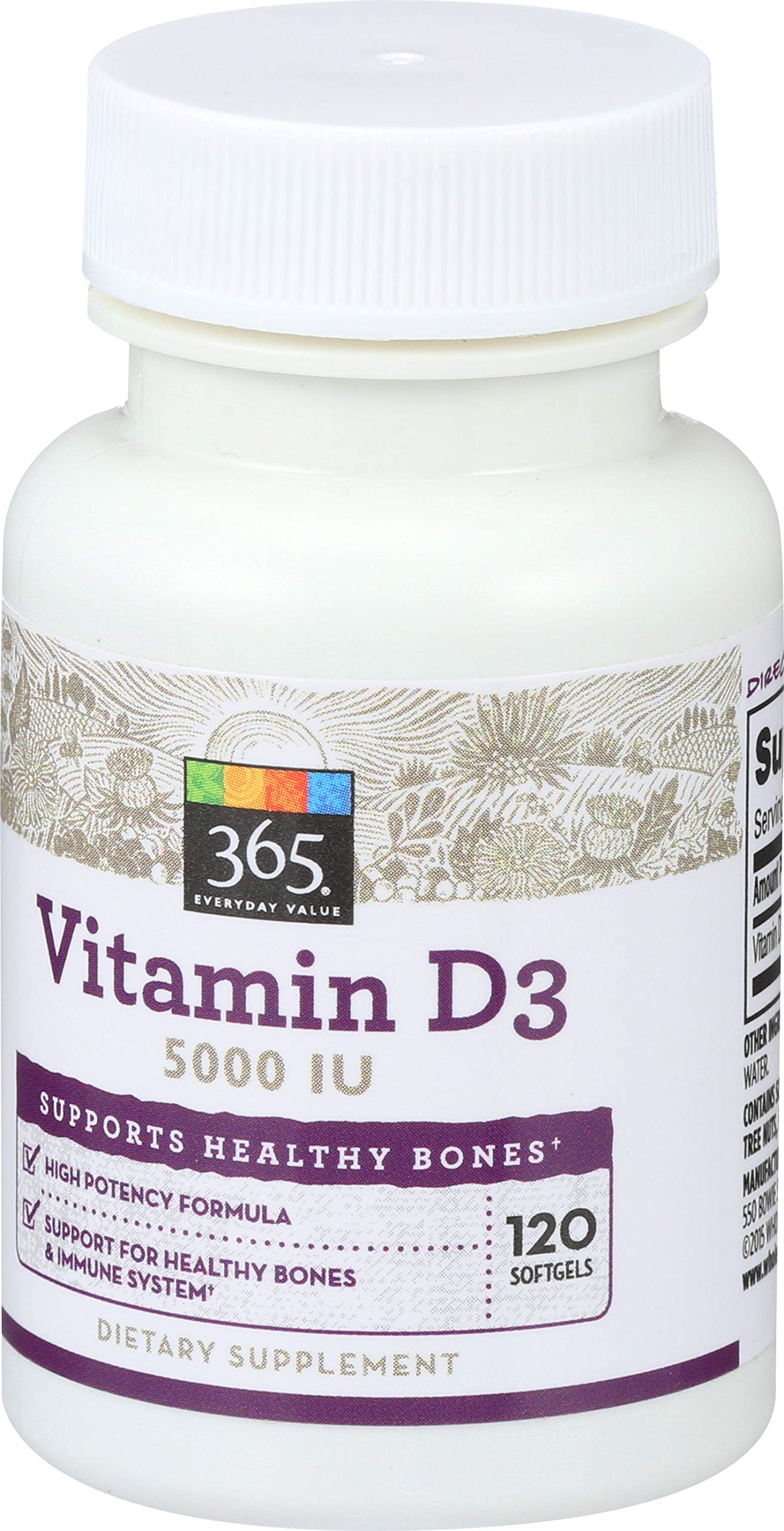 Etiqueta nutricional vitamina d3 365 Everyday Value