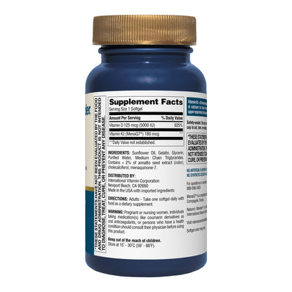 Vitaminas K2 D3 Nature's Wonder etiqueta nutricional