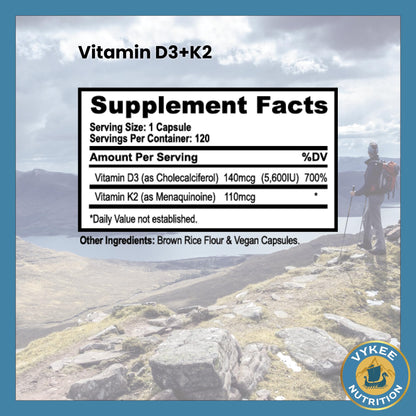 Etiqueta nutricional Vykee Nutrition vitamina d3 k2 suplemento