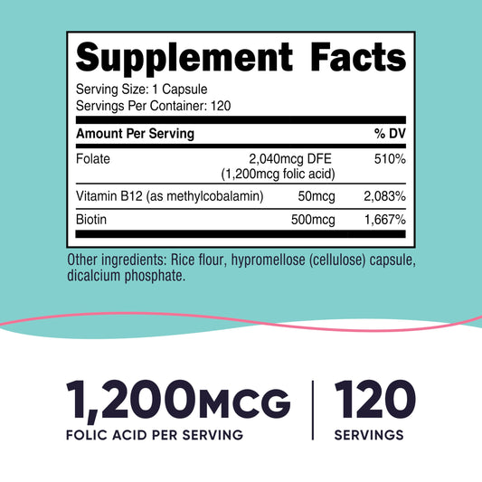 Etiqueta Nutricost ácido-fólico para mujeres vitamina b9