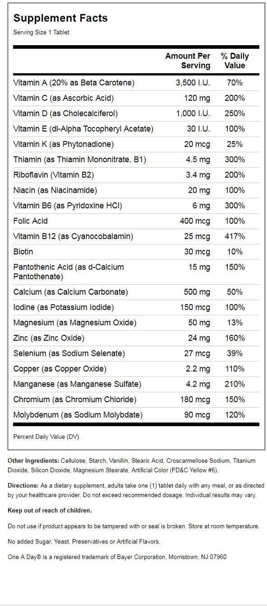 Etiqueta de nutrientes del suplemento para mujeres 50+.