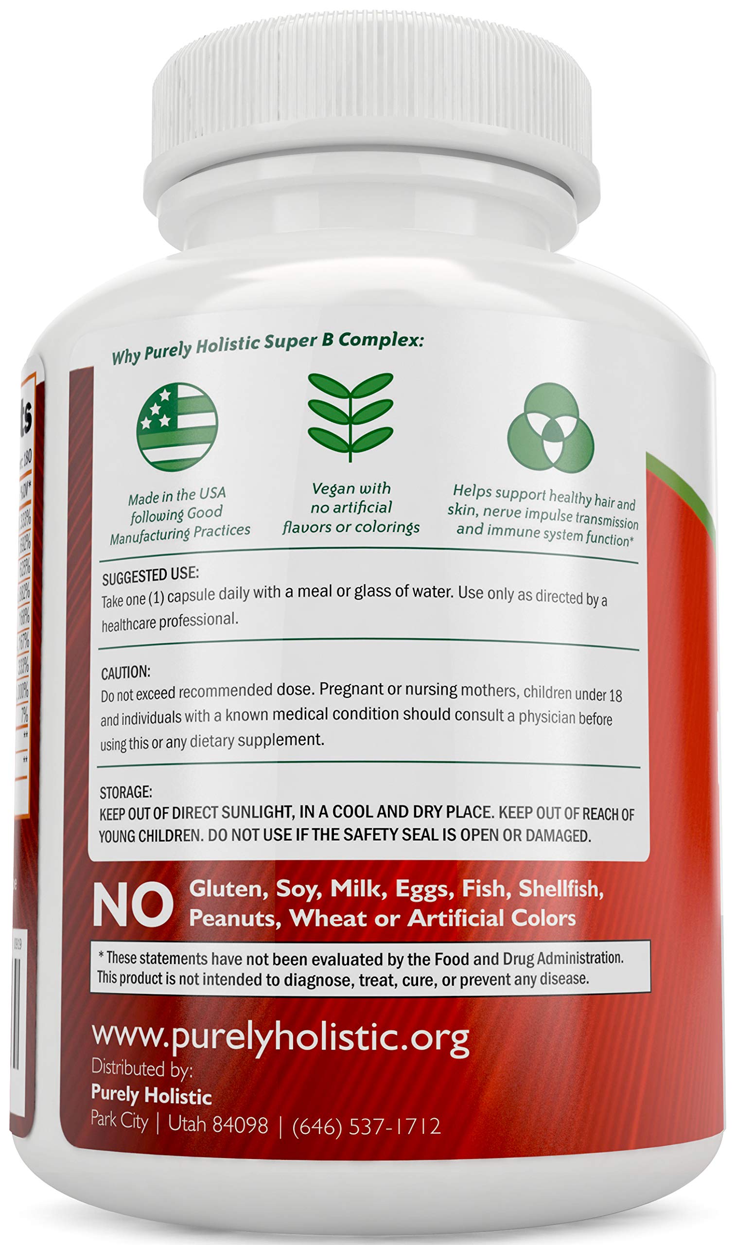 Etiqueta nutrition facts complejo vitamina B Purely Holistic