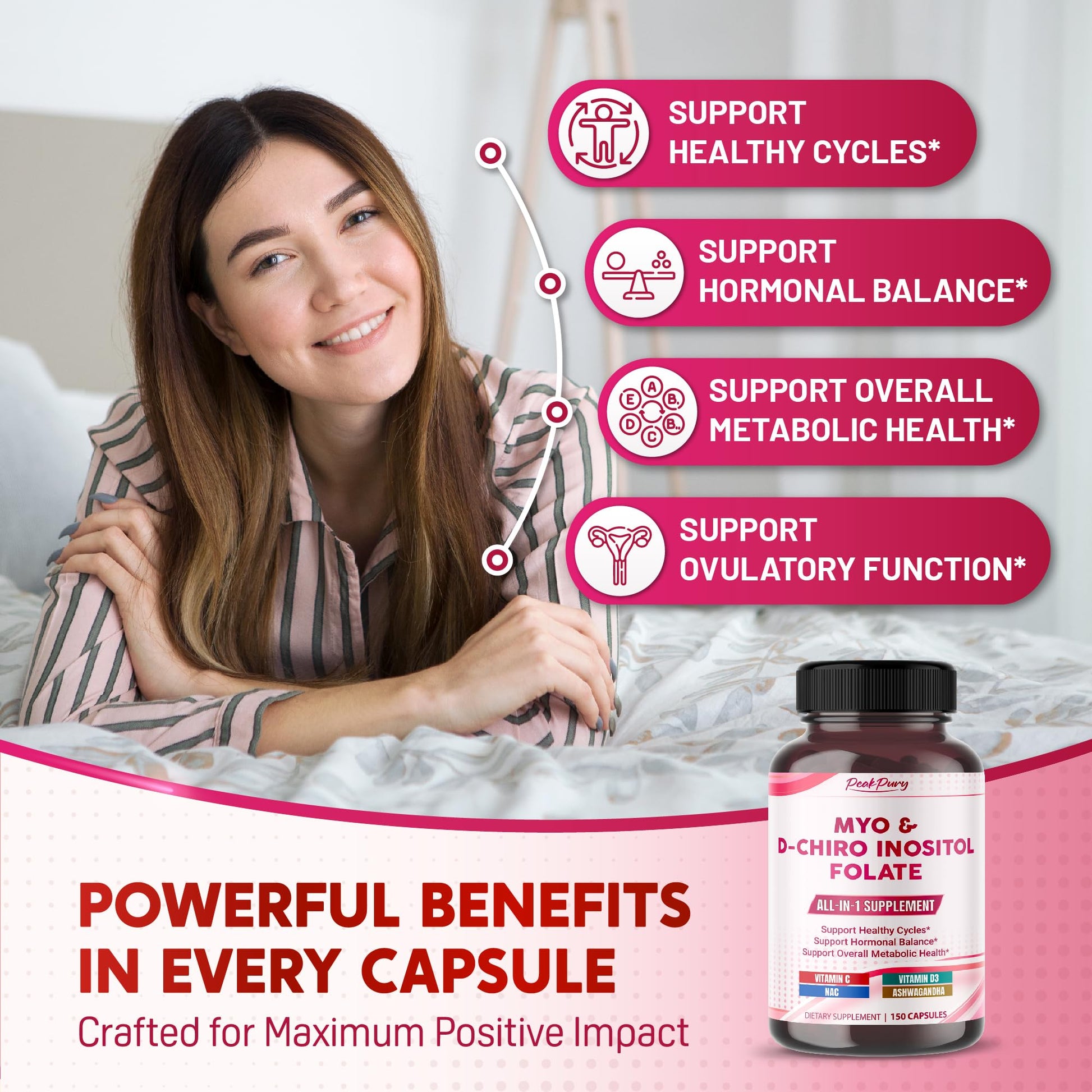 Etiqueta PEAKPURY suplemento inositol vitaminas y folato