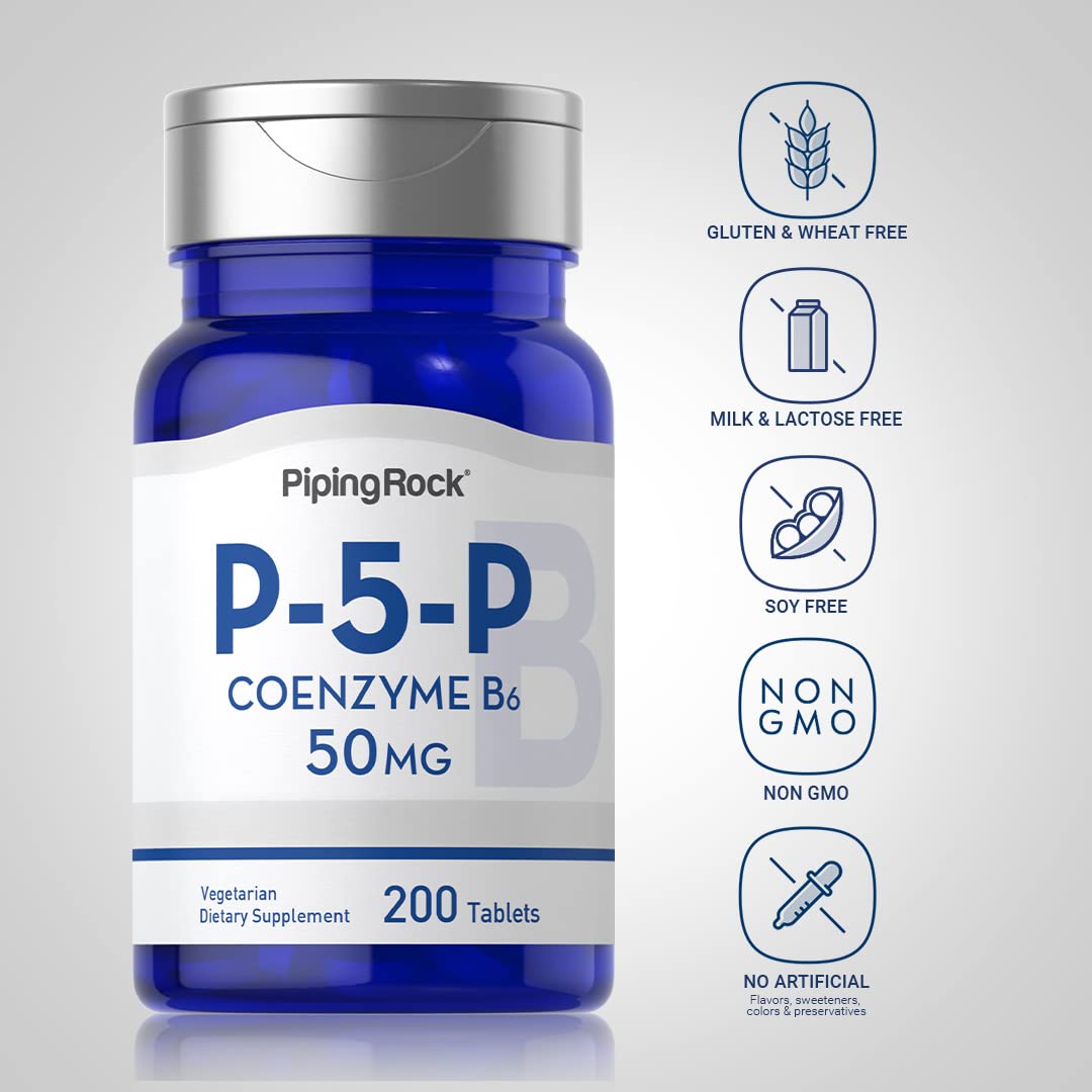 Etiqueta Piping Rock P5P vitamina B6 tabletas livianas fáciles de tragar