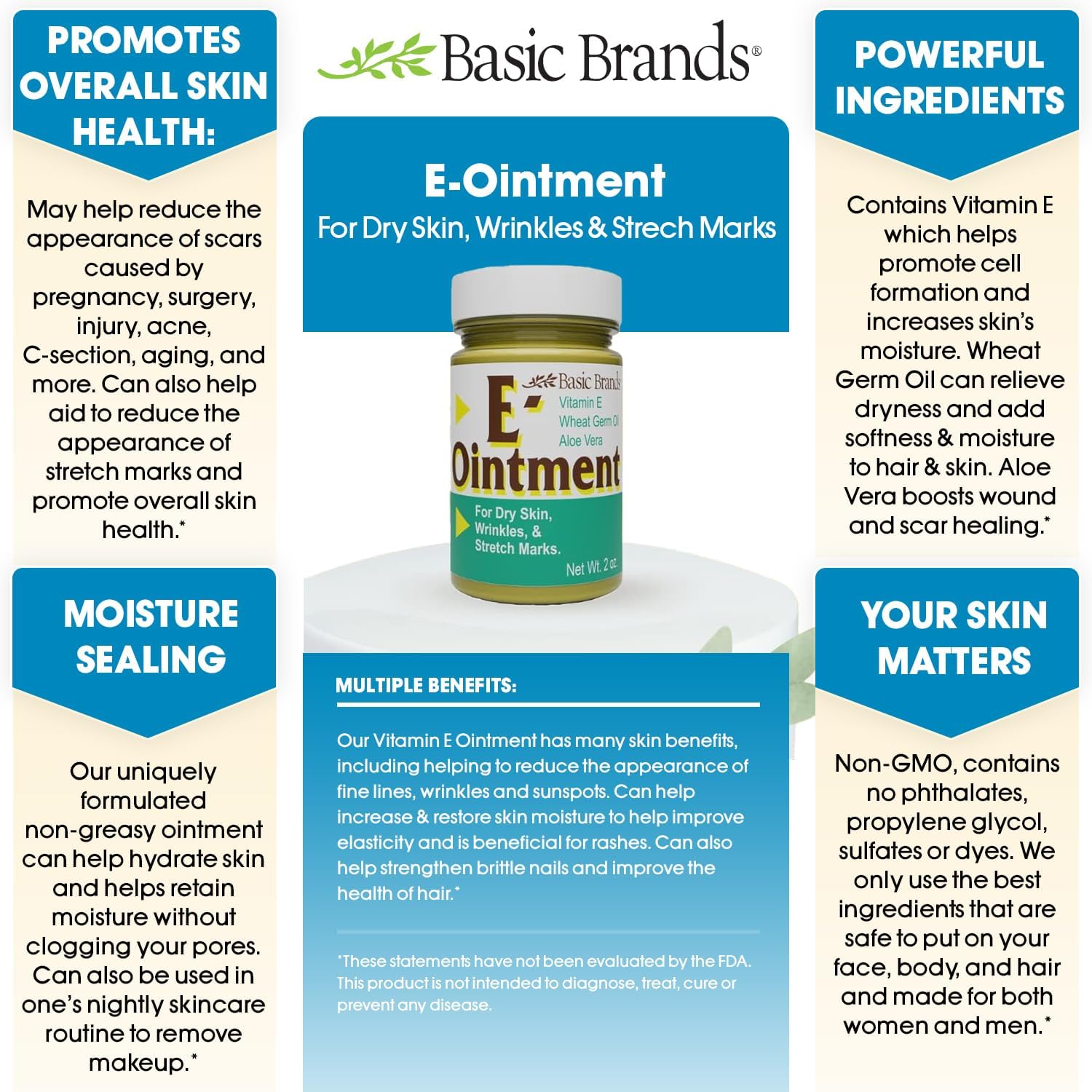 Etiqueta de pomada vitamina e Basic Brands 2 oz original
