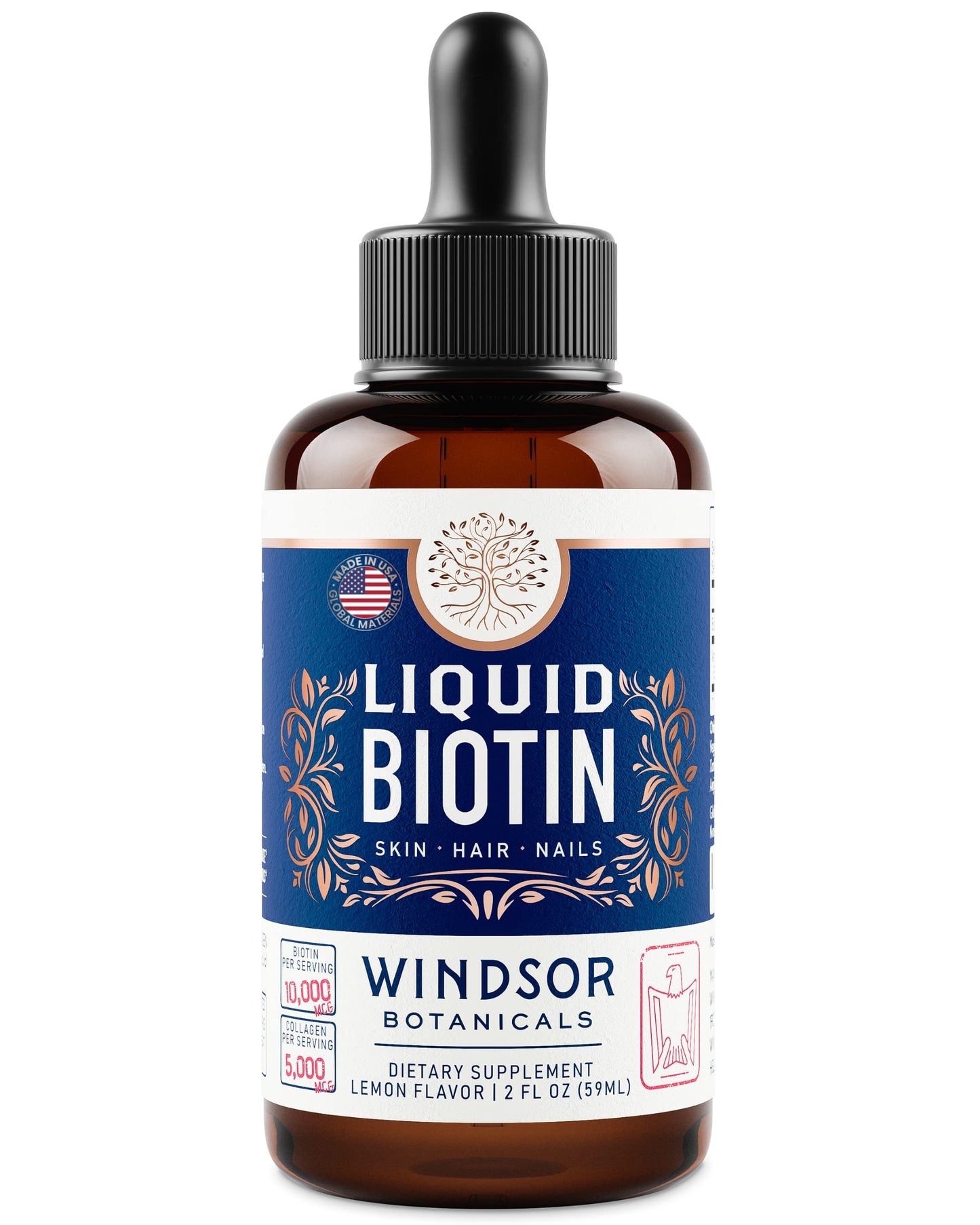 Etiqueta posterior biotina líquida Windsor Botanicals