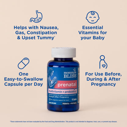 Etiqueta posterior suplemento prenatal Mommy's Bliss