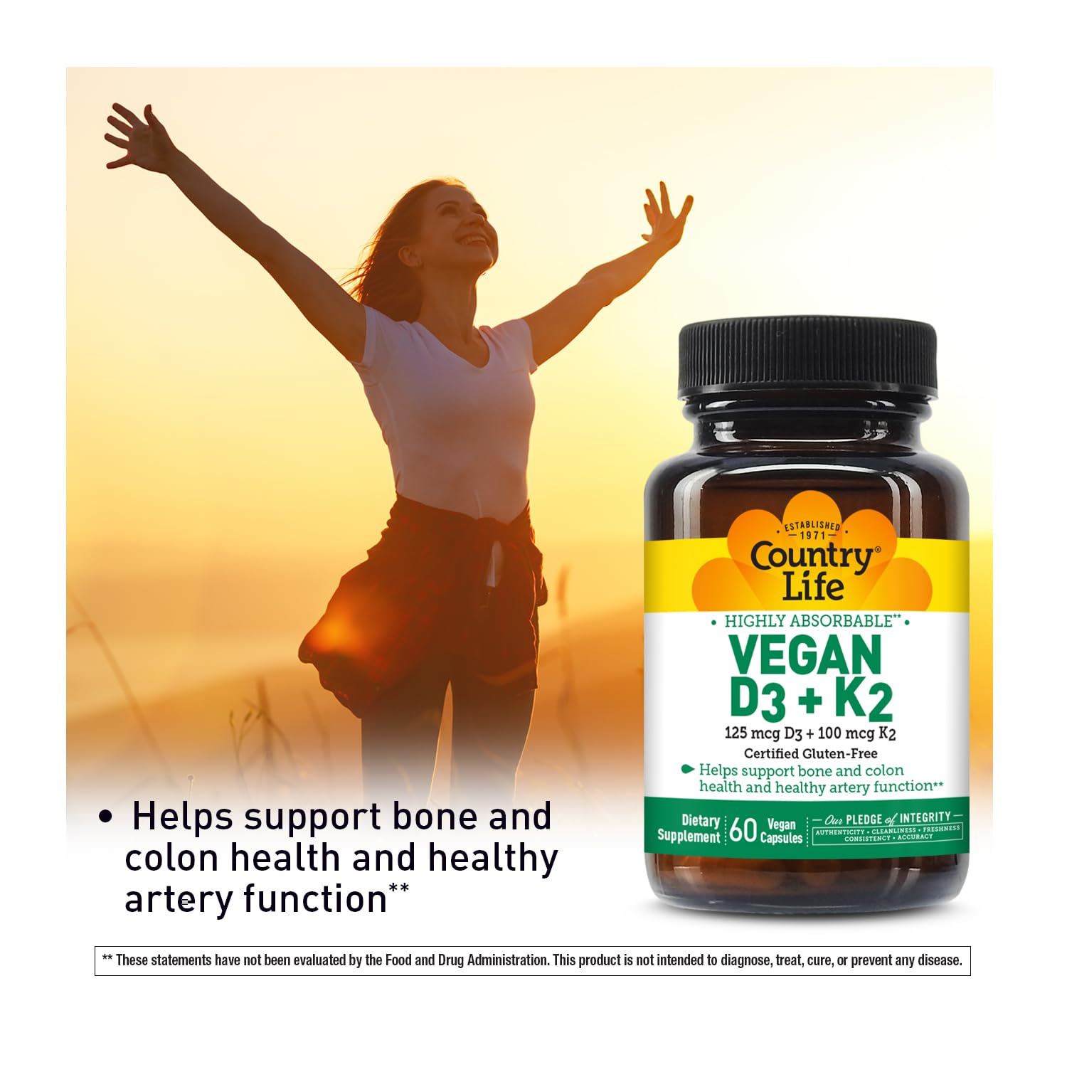 Etiqueta posterior suplementos vitamina d3 k2 Country Life