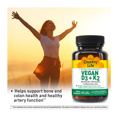 Etiqueta posterior suplementos vitamina d3 k2 Country Life