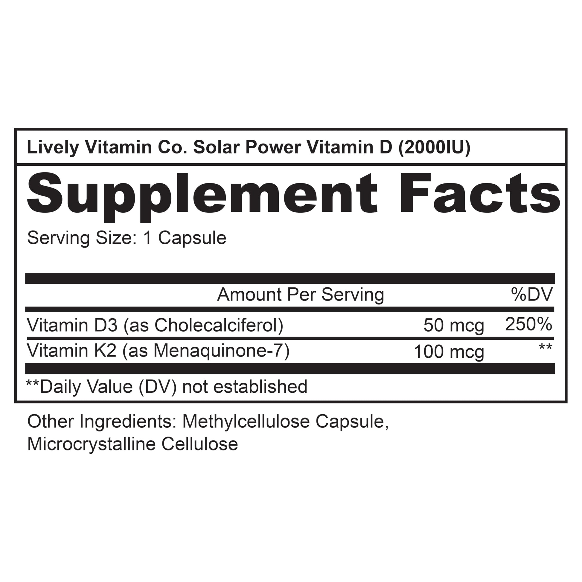 Etiqueta posterior suplemento vitamina D3 Solar Power Lively Co