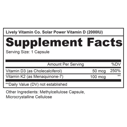 Etiqueta posterior suplemento vitamina D3 Solar Power Lively Co