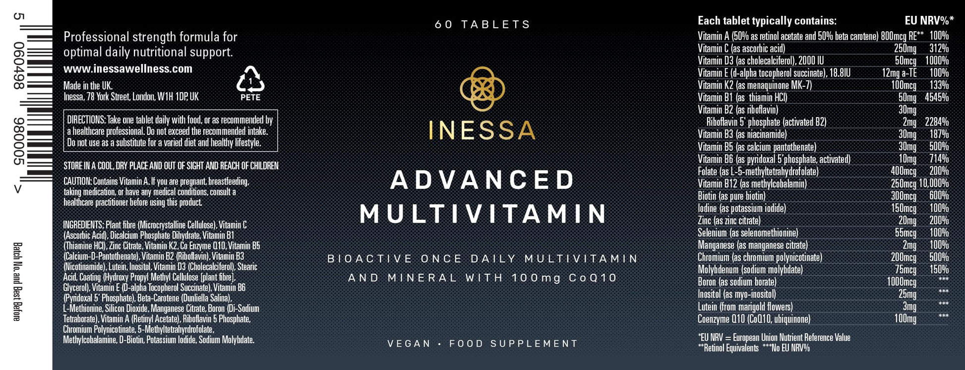 Etiqueta de producto del multivitamínico Inessa.
