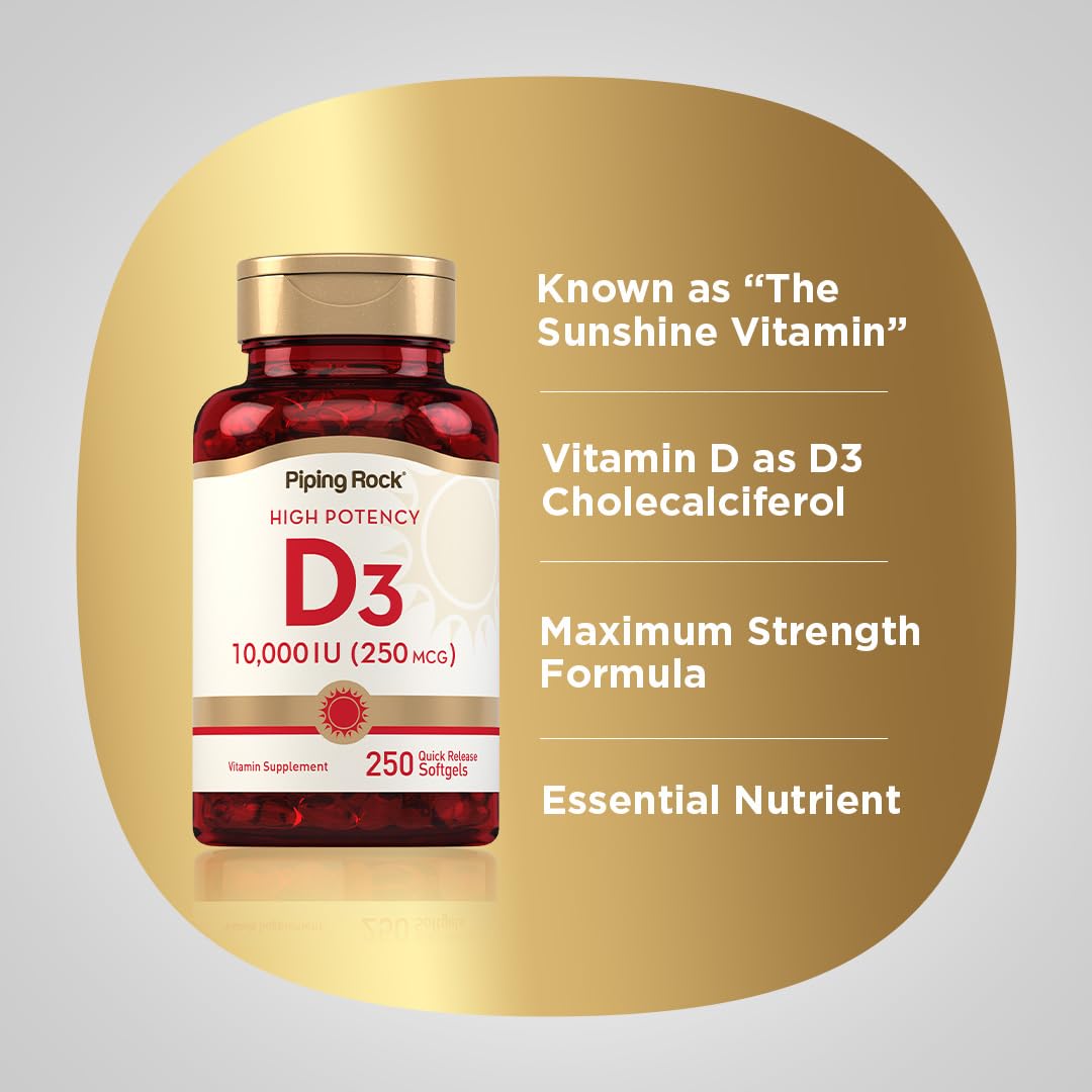 Etiqueta de producto Piping Rock Vitamina D3 10000 UI