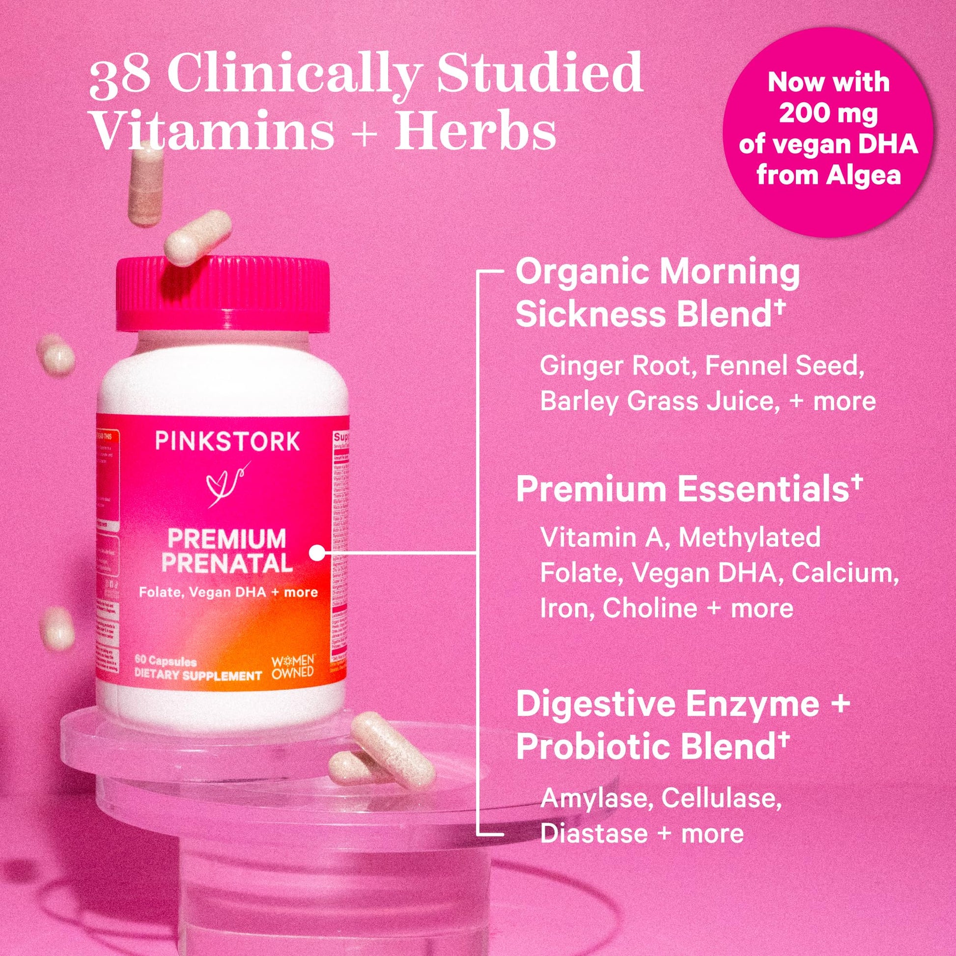 Etiqueta del producto prenatal Pink Stork Premium