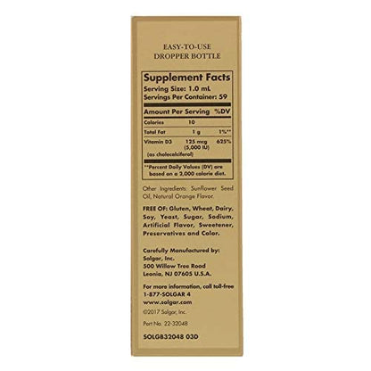 Etiqueta producto solgar vitamina d3 líquida 5000 ui