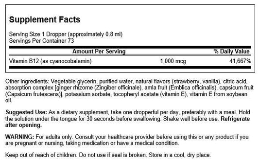 Etiqueta producto vitamina B12 líquida Swanson