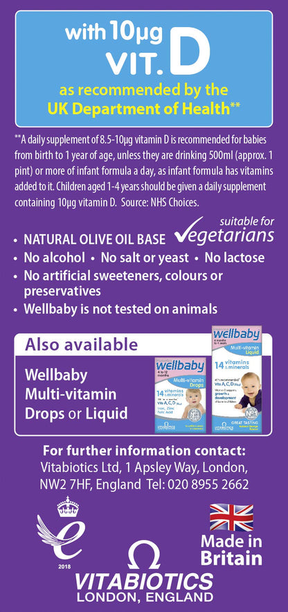 Etiqueta producto WELLBABY gotas vitamina d 30 ml